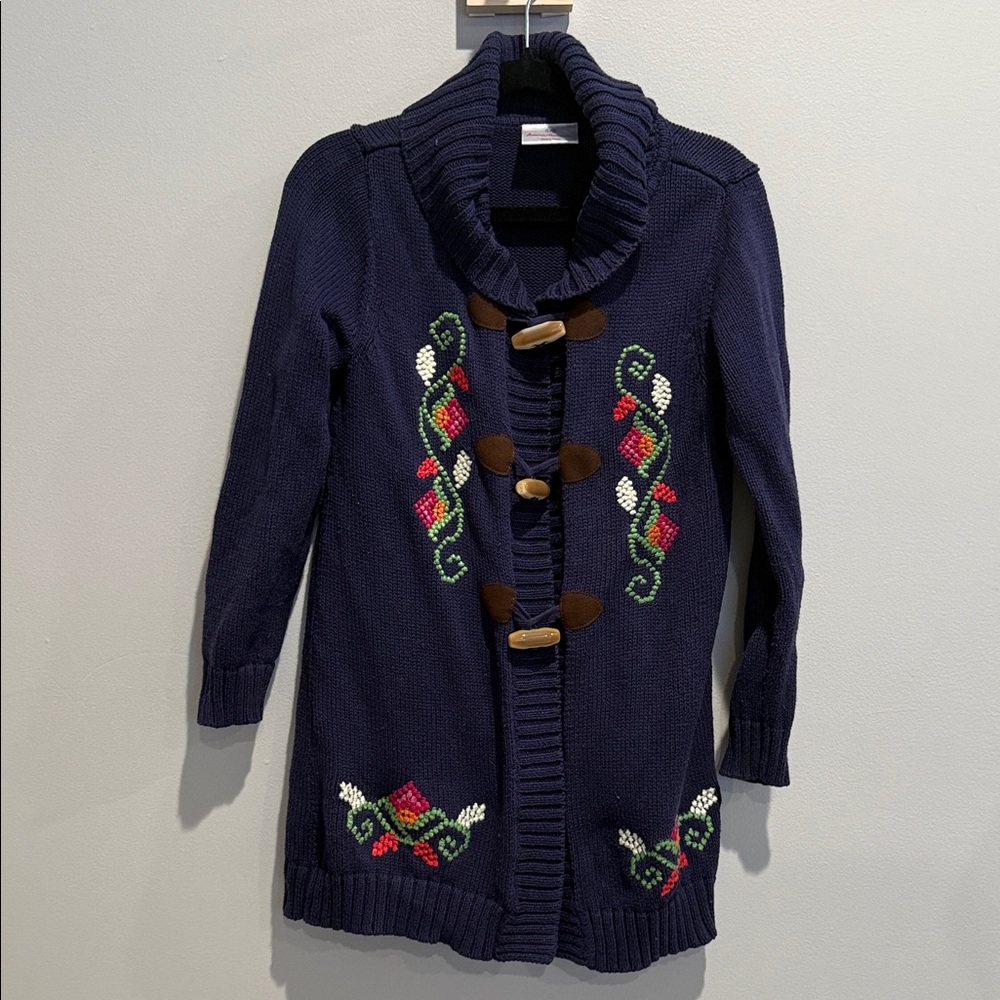 Hanna Andersson Kids Navy Sweater with Floral Details- 6-7